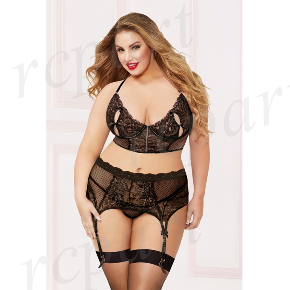 New 2 pc lace bra set black 1X 3X 10887